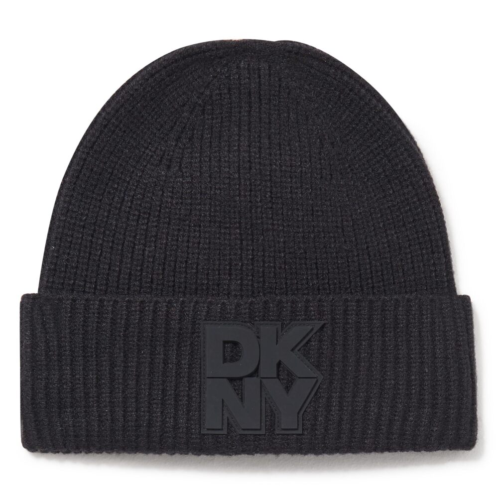 8253 Knit Beanie with Logo Patch, Black